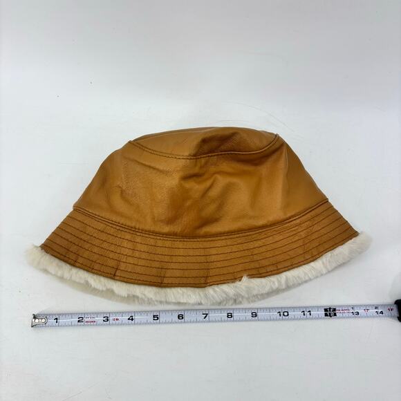 Wilsons Leather Bucket Hat Leather Sherpa Lined Tan 90s Size S/M